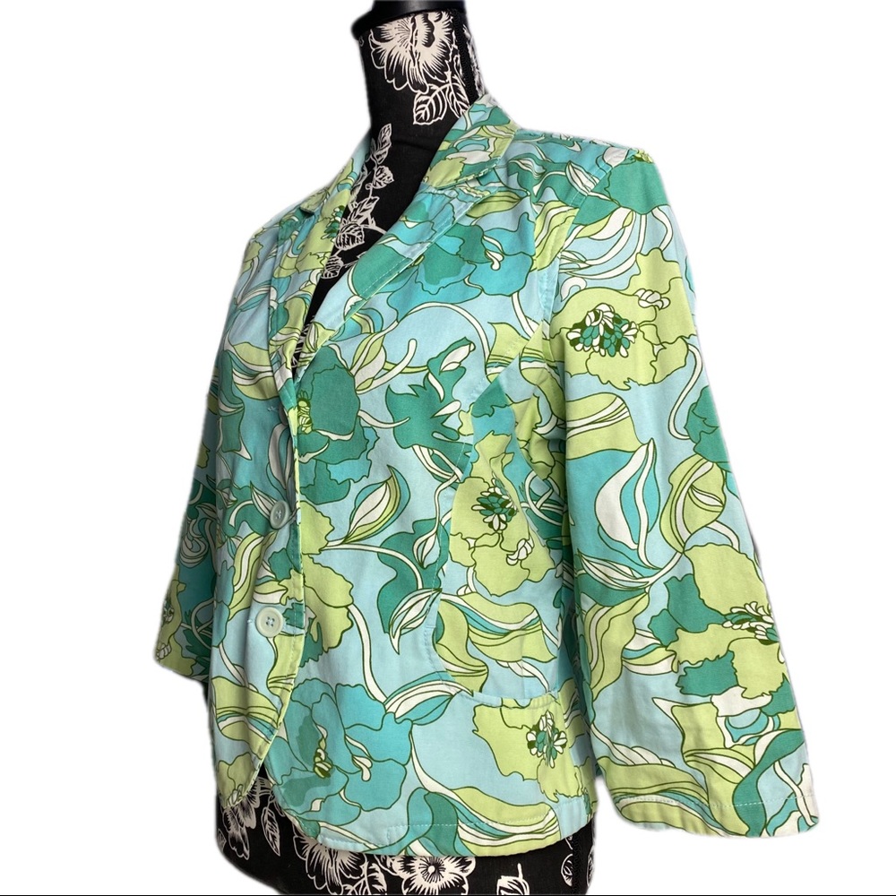 French Cuff fitted cotton blazer jacket 3/4 sleeve vintage retro floral pattern - Picture 3 of 9